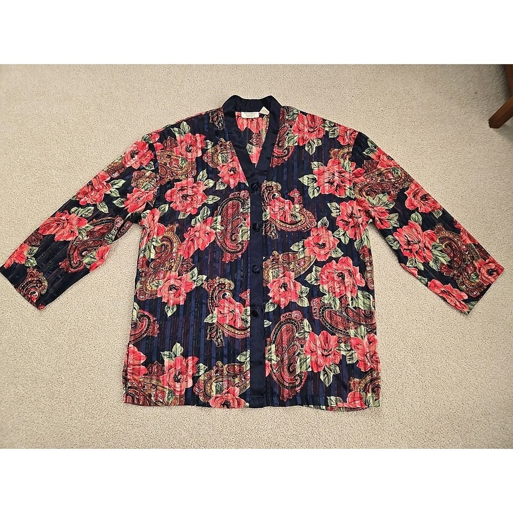 VTG Victoria's Secret Gold Label Top‎ Lightweight L Floral Paisley Button Up